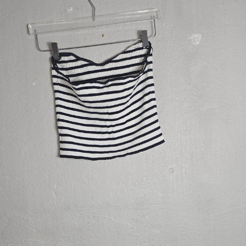 H&M Black and White Striped Crop Tube  Top - Picture 2 of 3